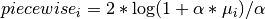 piecewise_i = 2 * \log(1 + \alpha * \mu_i)/ \alpha